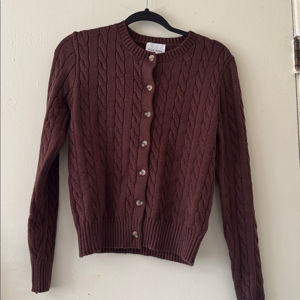Pink Rose Women's Chocolate Cable Knit Cardigan